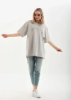 Unisex Taş Desenli Oversize Thirt  Gri