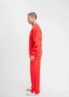 Unisex Uzun Kol Bisiklet Yaka Yıkamalı Eşofman Takım  Kırmızı