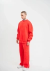 Unisex Uzun Kol Bisiklet Yaka Yıkamalı Eşofman Takım  Kırmızı