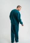 Unisex Uzun Kol Bisiklet Yaka Yıkamalı Eşofman Takım  Koyu Deniz Yeşili