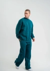 Unisex Uzun Kol Bisiklet Yaka Yıkamalı Eşofman Takım  Koyu Deniz Yeşili