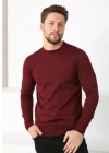 Unisex Uzun Kol Biskilet Yaka Dokuma Triko  Bordo