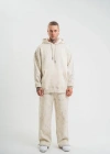 Unisex Uzun Kol Kapşonlu Yıkamalı Eşofman Takım  Krem