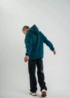 Unisex Uzun Kol Kapşonlu Yıkamalı Nakışlı weathirt  Koyu Deniz Yeşili
