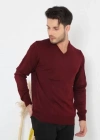 Unisex Uzun Kol V Yaka Triko Kazak  Bordo