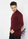 Unisex Uzun Kol V Yaka Triko Kazak  Bordo