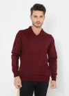 Unisex Uzun Kol V Yaka Triko Kazak  Bordo