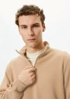 Unisex Uzun Kol Yarım Farmuarlı Yakalı Basic weathirt  Bej