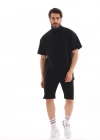 Unisex Yakalı Fermuarlı Oversize Thirt Şortlu Takım  iyah