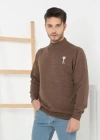 Unisex Yarım Boğazlı Baskılı Dokuma Triko  Kahve