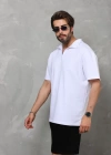 Unisex Yarım Fermuarlı Düz Oversize Tshirt  Beyaz