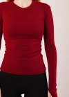 Uzun Kollu Basic Bordo Bluz