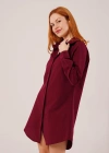 Uzun Kollu Bordo Tunik Gömlek Elbise