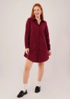 Uzun Kollu Bordo Tunik Gömlek Elbise