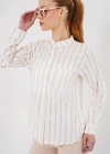 Uzun Kollu Çizgili Gömlek 20283  Bej