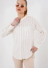 Uzun Kollu Çizgili Gömlek 20283  Bej