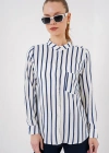 Uzun Kollu Çizgili Gömlek 20283  B.Lacivert