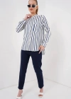 Uzun Kollu Çizgili Gömlek 20283  B.Lacivert