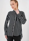 Uzun Kollu Çizgili Gömlek 20283  Siyah