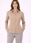 Uzun Kollu Gömlek Düğmeli Klasik Yaka Günlük Ve Ofis Şıklığına Uygun  Bej