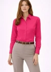 Uzun Kollu Gömlek Düğmeli Klasik Yaka Günlük Ve Ofis Şıklığına Uygun  Fuşya