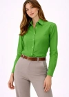 Uzun Kollu Gömlek Düğmeli Klasik Yaka Günlük Ve Ofis Şıklığına Uygun  Yeşil