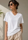 V Yaka Basic Tişört Kısa Kol Yazlık Regular Fit Thirt  Beyaz
