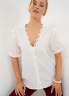 V Yaka Dantelli Bluz 956  Beyaz