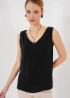 V Yaka Sıfır Kol Bluz 950  Siyah