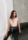 Vatkalı Kolsuz V Yaka Drapeli Crop Bluz ikralı Fit  Boyalı Gri