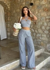 Vesna Keten Çizgili Crop Takım 98060025