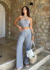 Vesna Keten Çizgili Crop Takım 98060025