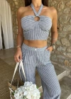 Vesna Keten Çizgili Crop Takım 98060025