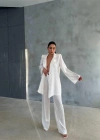 VİSKON JAKARLI BAĞLAALI GÖLEK  PANTOLON TAKI  Beyaz