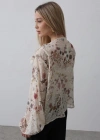 Volanlı Çiçek Desen Şifon Gömlek  Krem
