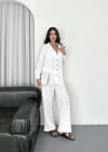 Yakalı Düğmeli Uzun Kollu Gömlek Pantolon Ikili Takım  Beyaz
