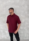 Yakalı Patlı Kısa Kol Tshirt  Bordo
