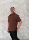Yakalı Patlı Kısa Kol Tshirt  Kahverengi