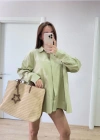 Yakalı Yandan Yırtmaçlı Gömlek  Yeşil