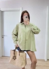 Yakalı Yandan Yırtmaçlı Gömlek  Yeşil