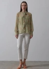 Yakası Fularlı Şifon Gömlek  Fıstık Yeşili