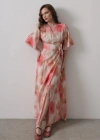 Yandan Bağlamalı Desenli Elbise  Pembe