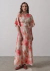 Yandan Bağlamalı Desenli Elbise  Pembe