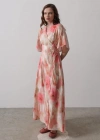 Yandan Bağlamalı Desenli Elbise  Pembe