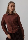 Yanları Bağlamalı Basic Gömlek  Koyu Kahve