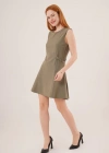 Yanları Zincir Detaylı ıfır Kol Haki Mini Elbise
