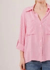 Yarasa Kol Çizgili Cep Detaylı Pembe Gömlek