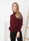 Yarım Boğaz Triko Kazak Yumuşak Dokulu Pamuklu Ince Dokuma, Uzun Kollu Rahat Regular Kalıp  Bordo