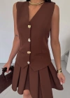 YELEK  PİLELİ ETEK GÖRÜNÜMLÜ ELBİE  Kahverengi