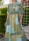 Yeşil alaş Desenli Elbise